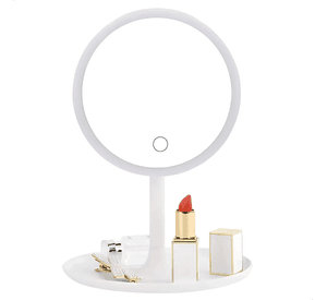 Espejo Maquillaje Circular Luz Led Y Base Organizador Joyas Blanco
