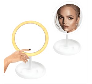 Espejo Maquillaje Circular Luz Led Y Base Organizador Joyas Blanco