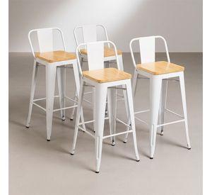 Pack 4 Taburetes Tolix Blancos De Madera 66cm Con Respaldo Venhouse