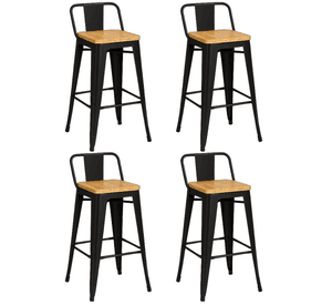 Pack 4 Pisos y sillas bar MKP Tolix Madera Negro 66cm