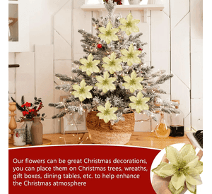 Pack 10 Flores 14cm Avideñas Adorno Navidad Árbol Con Clip Dorado