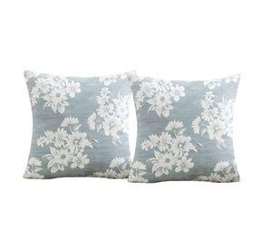 PACK DE 2 FUNDAS DE COJIN CON DISEÑO DE FLORES COLOR AZUL