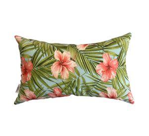 Cojín Decorativo Diseño Hibisco Rosa Verde 60x40 Relleno