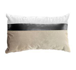 Cojín Decorativo diseño Beige Negro Ecocuero 50X30 Relleno