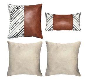 PACK 4 COJINES DECORATIVOS ECOCUERO NEGRO CAFE 50X50