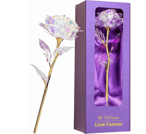 Rosa eterna tallo dorado luces led