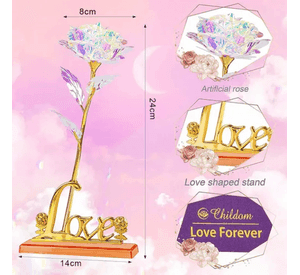 Rosa eterna tallo dorado luces led