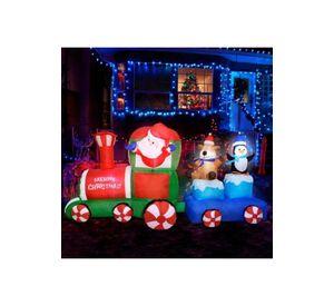 Inflable de Navidad tren navideño 2.2 m exterior con luz led multicolor