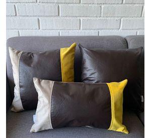 PACK 4 FUNDAS COJIN DECORATIVO ECOCUERO CAFE BEIGE AMARILLO 45X45