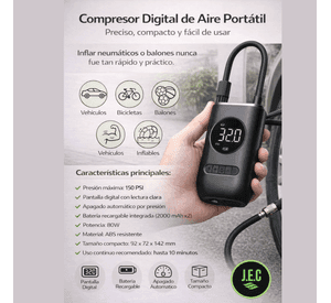 Mini Compresor Aire Portátil Digital 150 PSI Auto Bicicleta