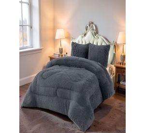 COBERTOR PELUDOS INVIERNO 2 PLAZAS 230CM X 250CM COLOR GRIS OSCURO