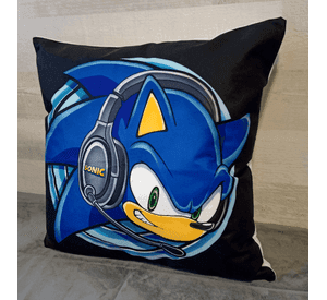 Cojín Felpa 45x45 cm Erizo Azul Fondo Negro Extra Suave