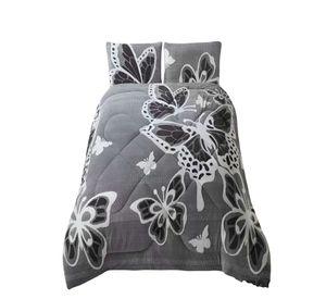 COBERTOR DE JACQUERD CUTTING CON MARIPOZAS 2 PLAZAS COLOR GRIS