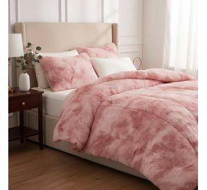 Plumon Pluch Para Colchón 2 Plazas Suave Y Cómoda Rosado Jaspeado Peludo