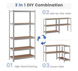 Estante Metalico 180cm X 90cm X 40cm Organizador Plateado De 5 Niveles Facil Ensamblado