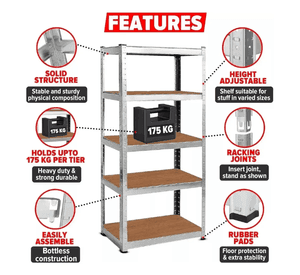 Estante Metalico 180cm X 90cm X 40cm Organizador Plateado De 5 Niveles Facil Ensamblado
