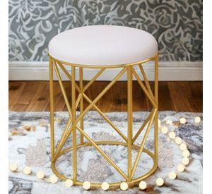 TABURETE DE TOCADOR METAL CUERO BLANCO EMMA