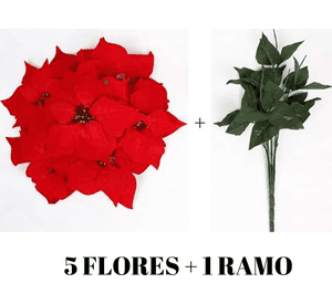 Pack 2 Ramos Flor Navideña Con 10 Flores Medianas Navidad Rojo