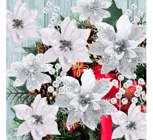 Flores Decorativas Navidad 14cm Para Árbol O Guirnalda