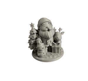 Figura Navideña - Diorama Papá Noel, Reno y Muñeco de Nieve