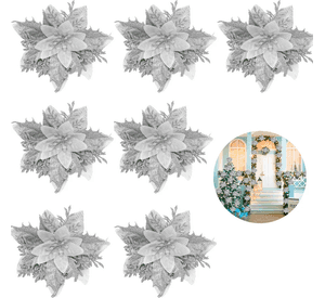 Pack 12 Flores Navideña Adorno De Navidad Decoración Árbol Plateado Para Decoración De Navidad/fiesta/festival/corona/guirnalda