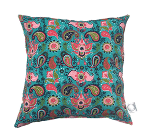 COJIN DECORATIVO DISEÑO TURQUESA Y ROSA 50x50 RELLENO