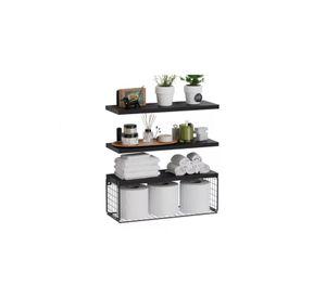 Repisas Flotantes de Madera Modernas X3 con Reja 100% Pino Negro