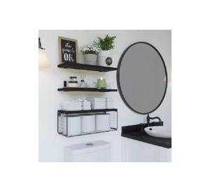 Repisas Flotantes de Madera Modernas X3 con Reja 100% Pino Negro