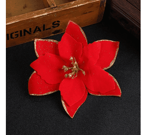 Pack 10 Adornos Flores Navideñas Navidad Árbol Con Clip 14cm Rojo