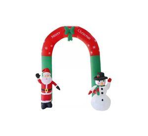 Arco inflable de Navidad con luces LED, Santa y muñeco de nieve rojo