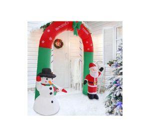 Arco inflable de Navidad con luces LED, Santa y muñeco de nieve rojo
