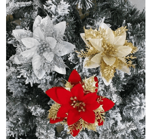 Flores Navideñas Adorno De Navidad Set De 10 Flores De 10cm