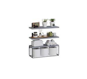 Repisas Flotantes de Madera Modernas X3 con Reja 100% Pino Gris
