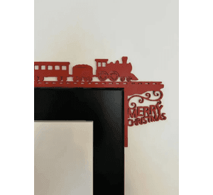 Decoración de puerta navideña trenes