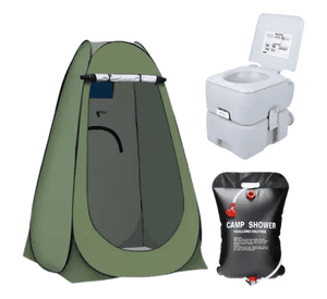 Carpa baño vestidor +baño químico +ducha solar