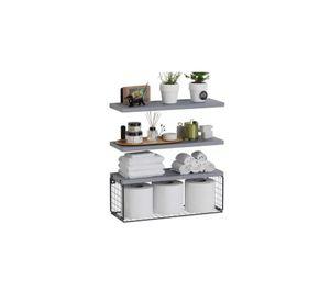 Repisas Flotantes de Madera Modernas X3 con Reja 100% Pino Gris