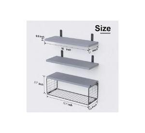 Repisas Flotantes de Madera Modernas X3 con Reja 100% Pino Gris