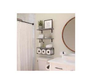 Repisas Flotantes de Madera Modernas X3 con Reja 100% Pino Gris