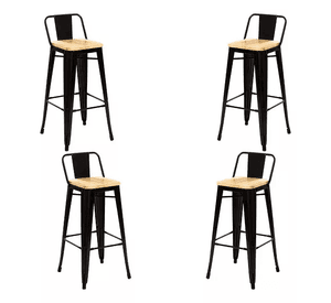 Pack 4 Taburetes Tolix Negros De Madera 66cm Con Respaldo Venhouse