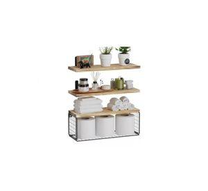 Repisas Flotantes de Madera Modernas X3 con Reja 100% Pino Café Claro