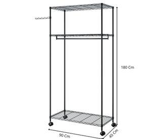 Organizador Negro para Vestuario de 3 Pisos + Barra Colgadora