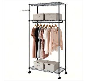 Organizador Negro para Vestuario de 3 Pisos + Barra Colgadora