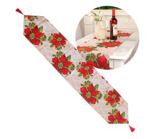Camino De Mesa Navideño Flores Rojas Decorativo 180x35 Cm