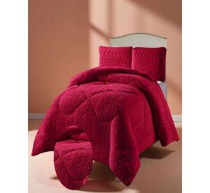 COBERTOR DE INVERNO TEXTURIZADA DISEÑO 01 PLAZA Y MEDIA ROJO