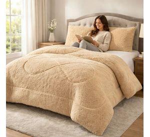 Plumon De Invierno Peludos Con Chiporro 2 Plazas Beige Peludo