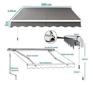 Toldo Brazo Retractil Terrazas 3x2.5 mts Gris