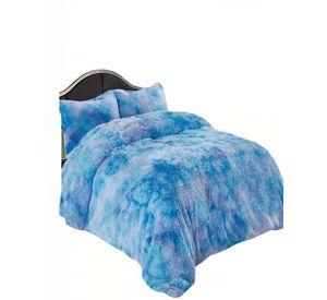 COBERTOR PELUDOS PREMIUM PLAZA Y MEDIA 180CM X 200CM COLOR AZUL JASPEADO