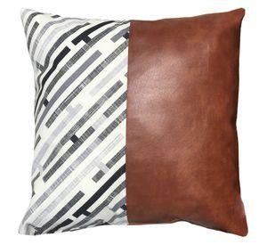 Cojín Decorativo EcoCuero Gris y Beige 50x50 Relleno
