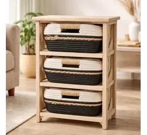 Comoda Cajonera Madera Con 3 Cajones Yute