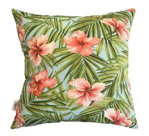Funda Cojín Decorativo Diseño Hibisco Rosa Verde 60x60
